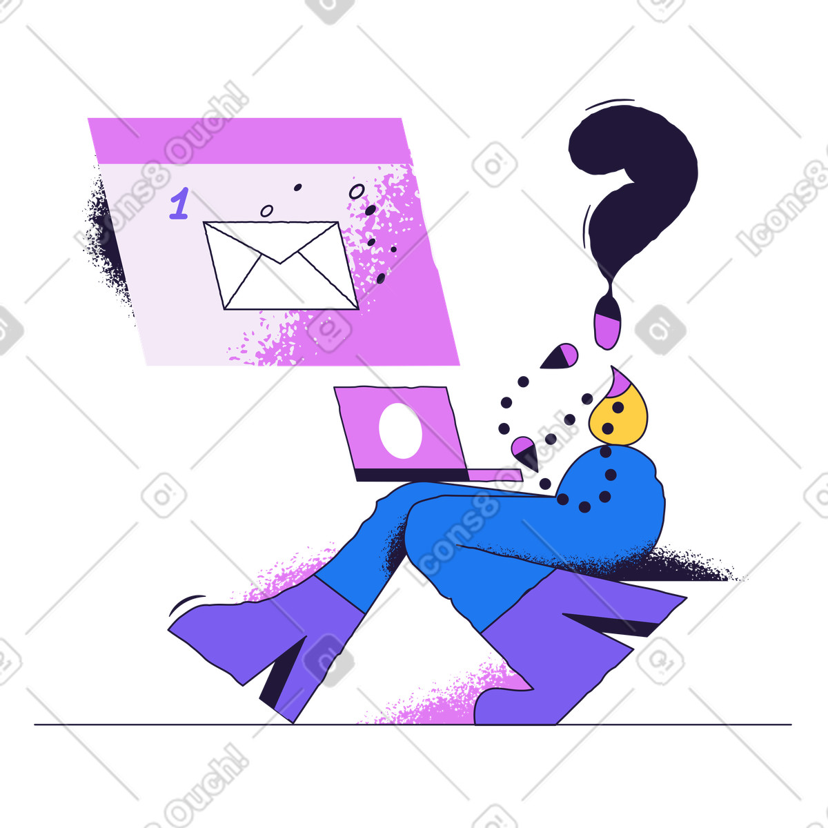 Donna che riceve una notifica via email sul portatile illustrazione in stile Conifer scarica in PNG, SVG
