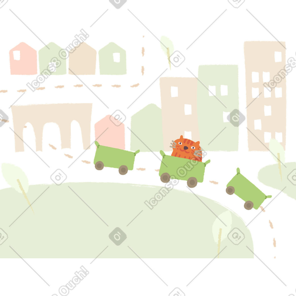 Ilustración Gato viajando en un carro como si fuera transporte público estilo Ginger Cat a descargar PNG y SVG
