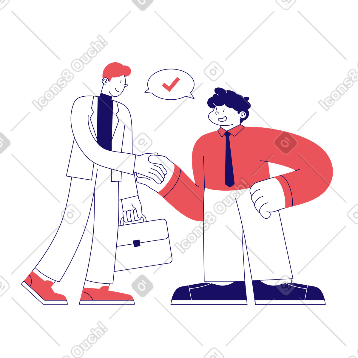 Men shake hands to agree on a partnership animated illustration in Bendy style download in GIF, Lottie (JSON), AE