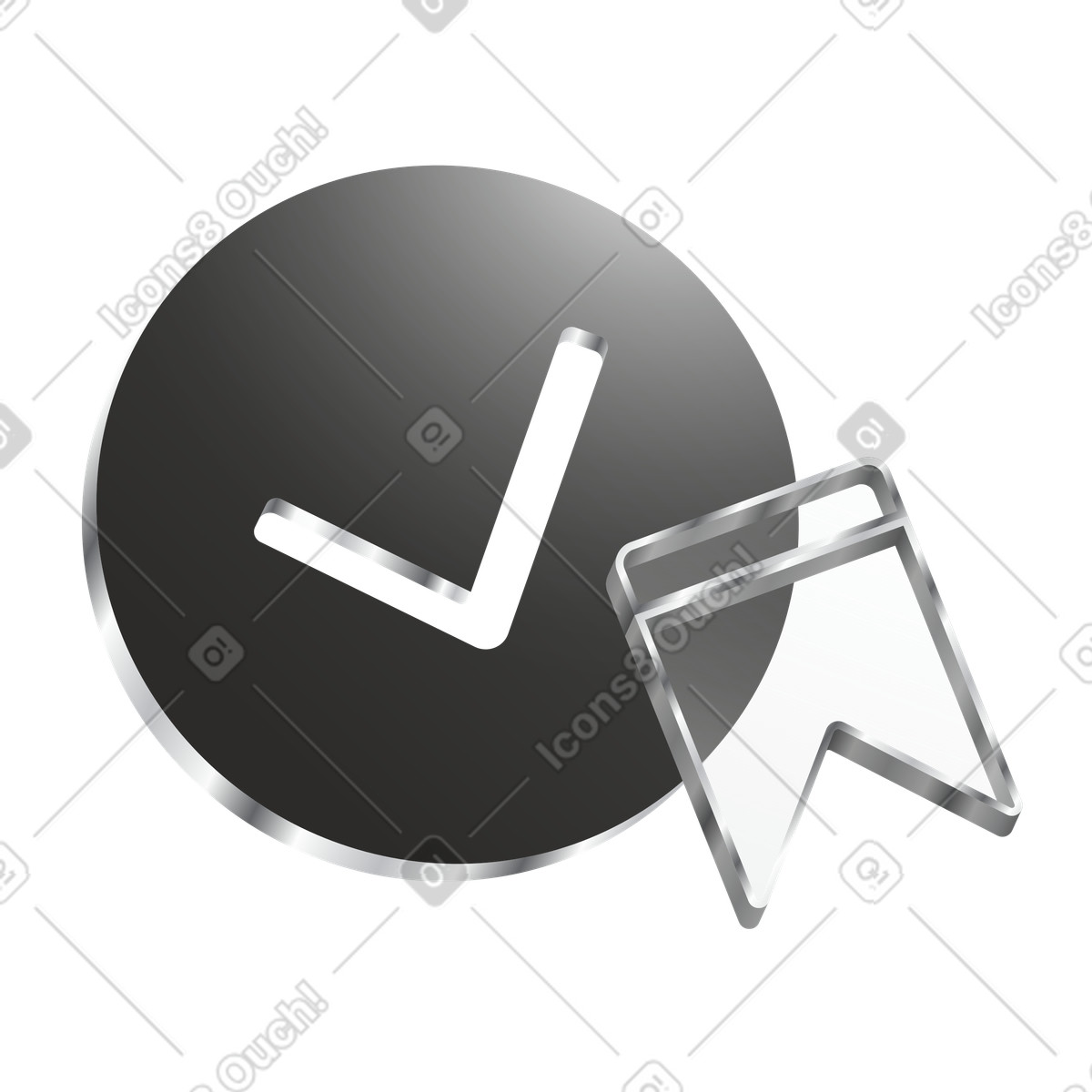 Check mark with bookmark for saved content illustration in Token style download in PNG, SVG