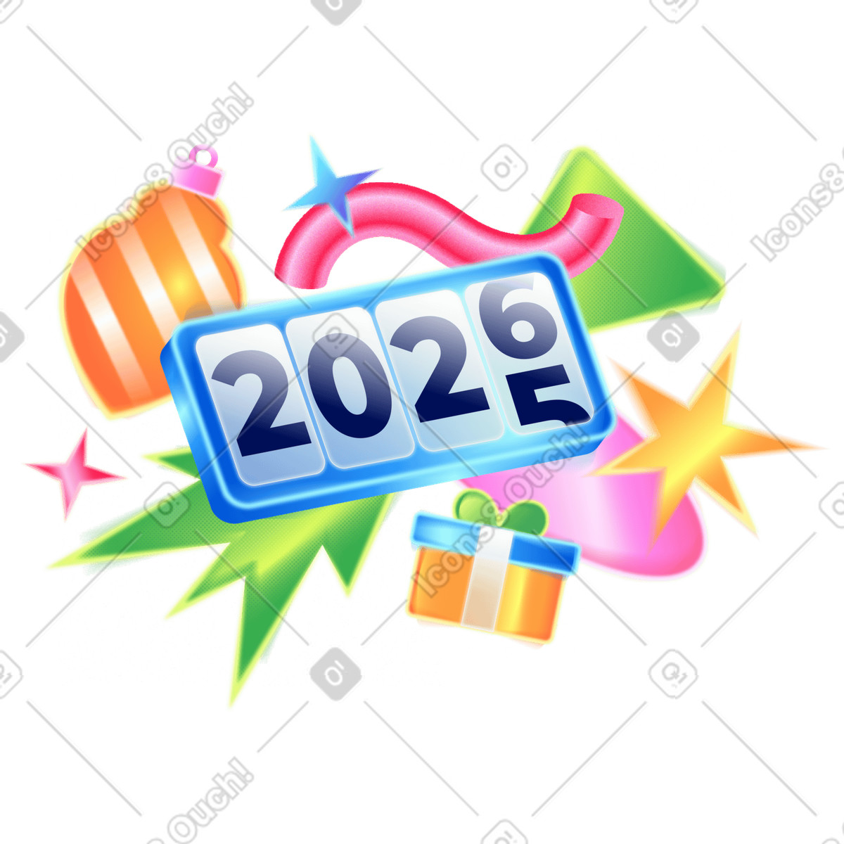Ilustração de Contagem regressiva para o ano novo 2026, decoração e presentes. em no estilo Burst baixar em PNG, SVG