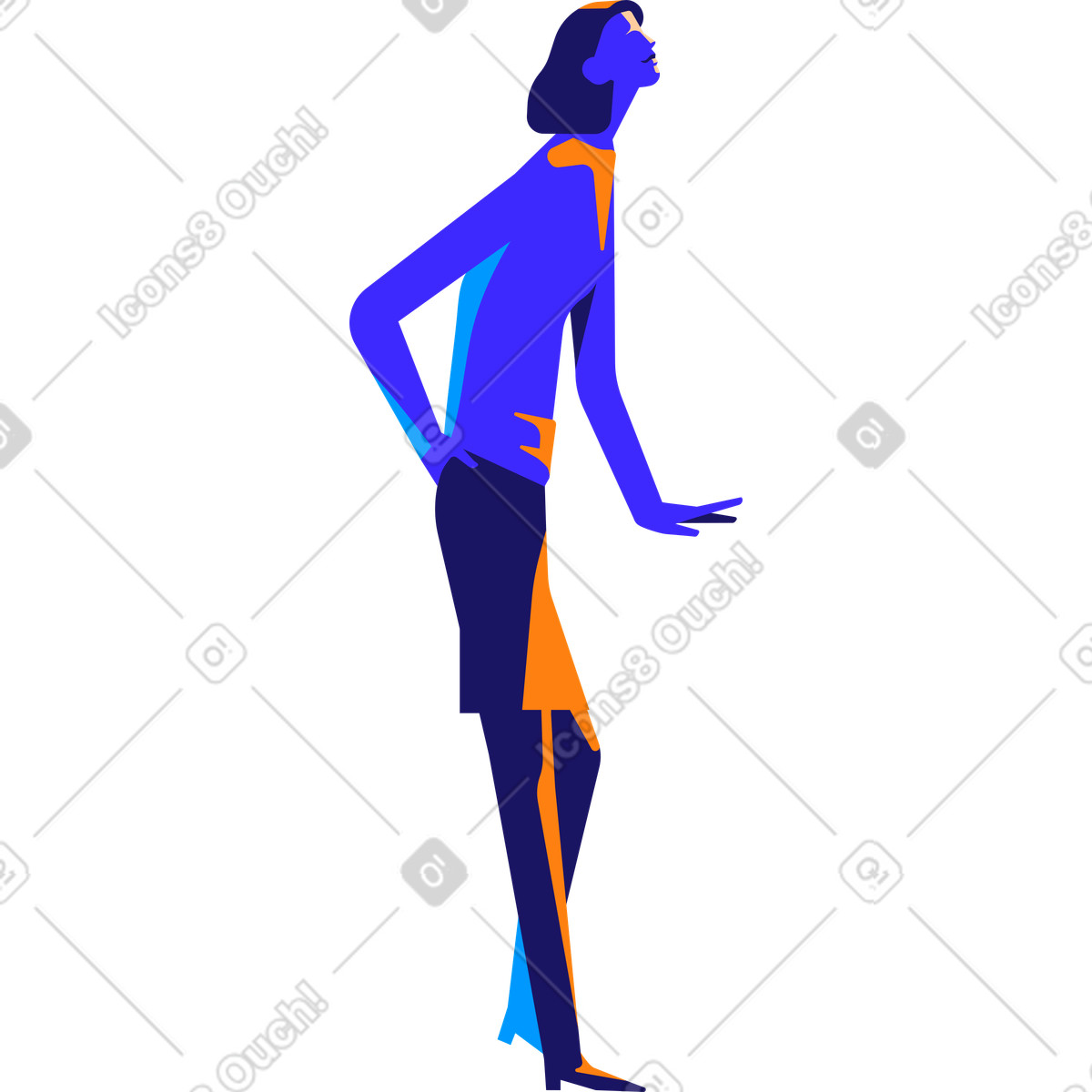 Seitenansicht der stehenden frau-Illustration im Worky-Stil als Download in PNG, SVG