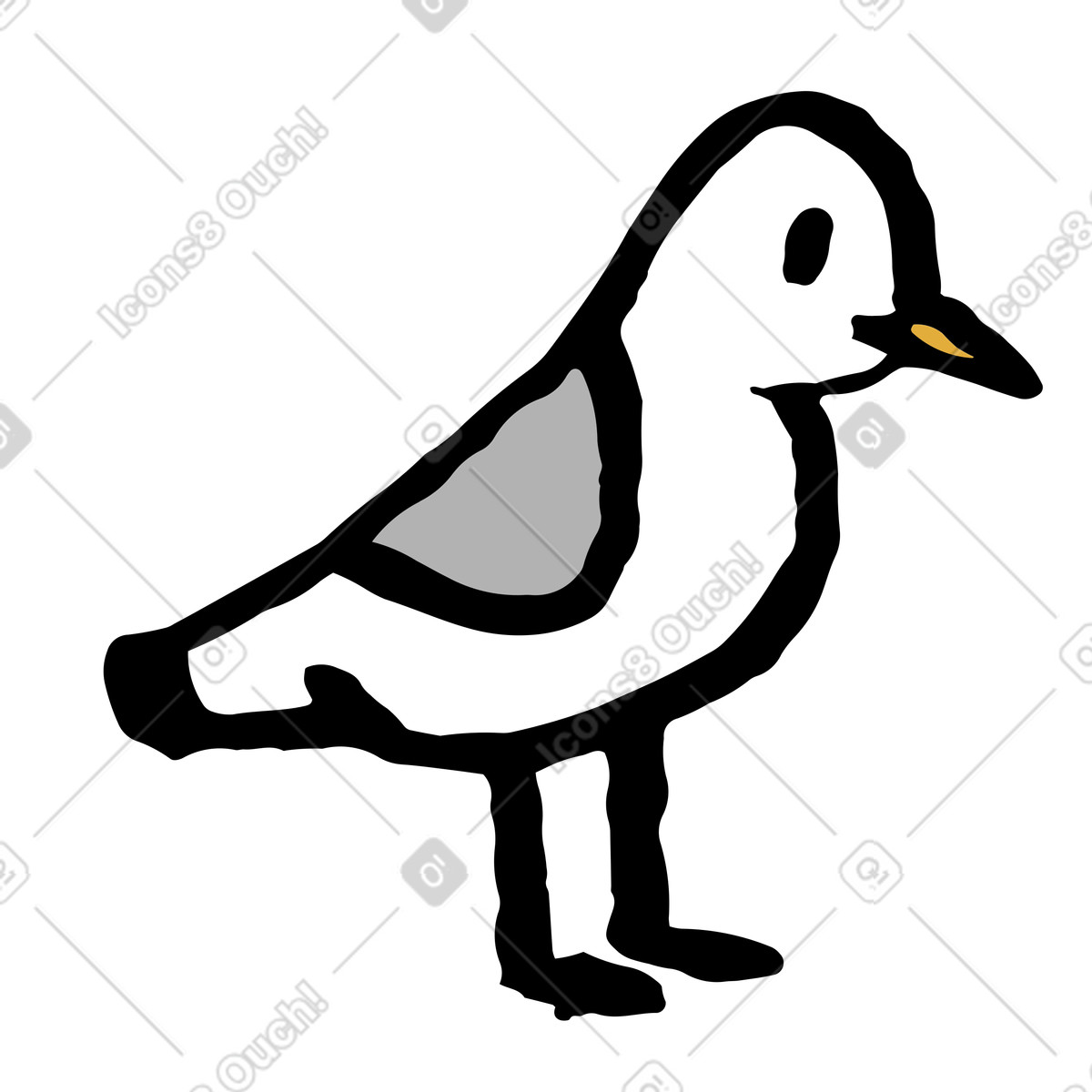 Simple hand drawn white seagull side view illustration in Scandi style download in PNG, SVG