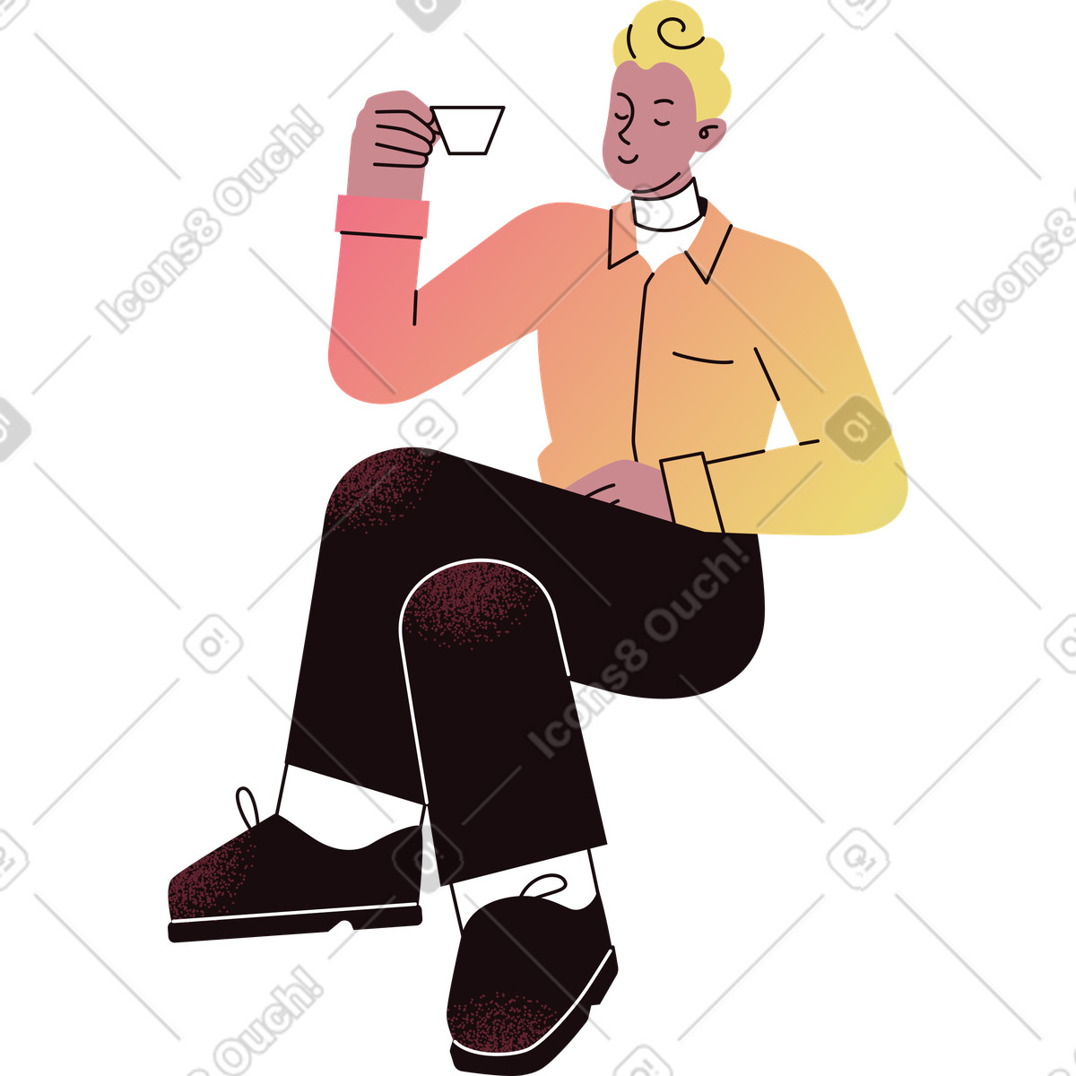 Glücklicher mann sitzt mit einer tasse tee-Illustration im Delight-Stil als Download in PNG, SVG