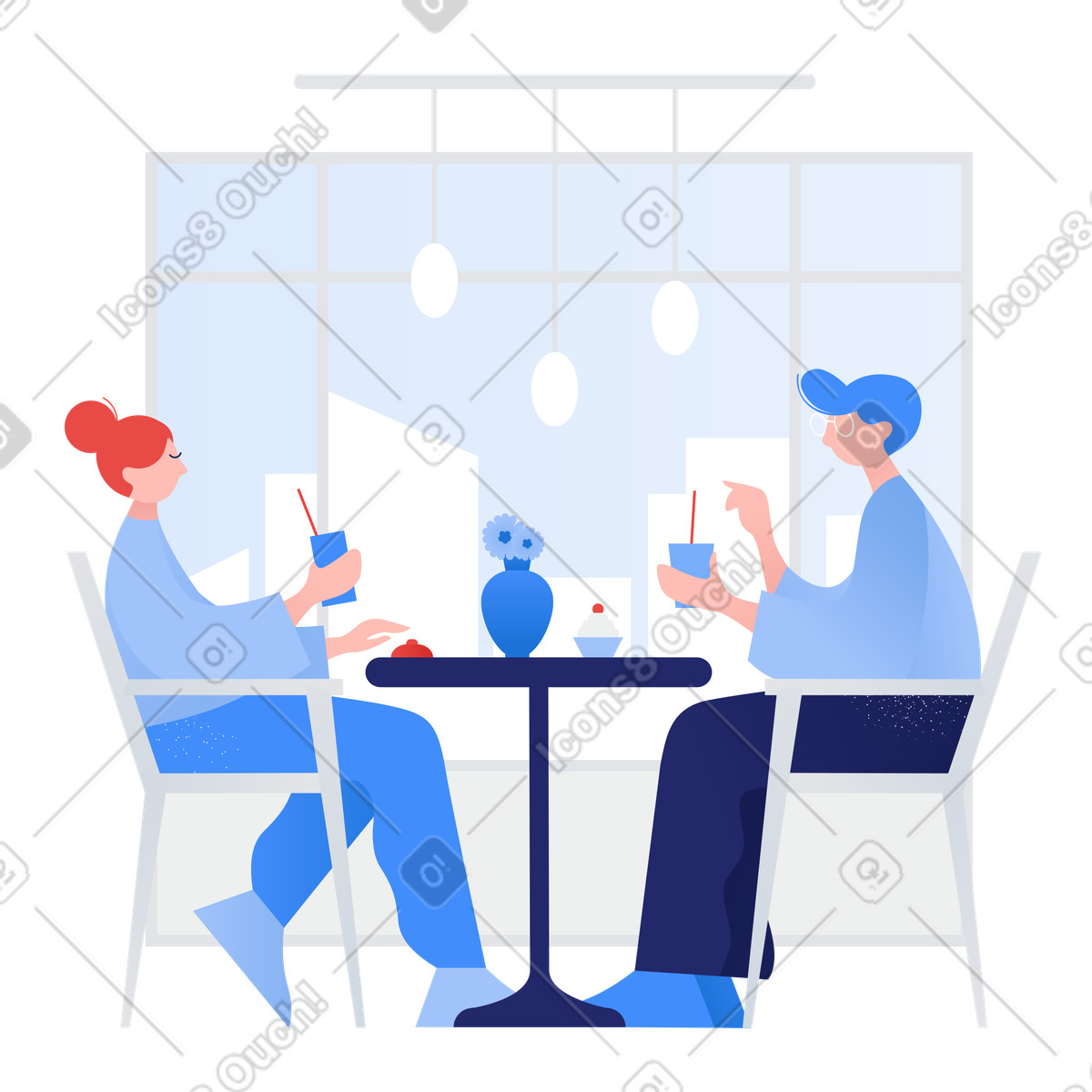 Illustration Femme et homme parlant à la table dans un café aux formats PNG et SVG