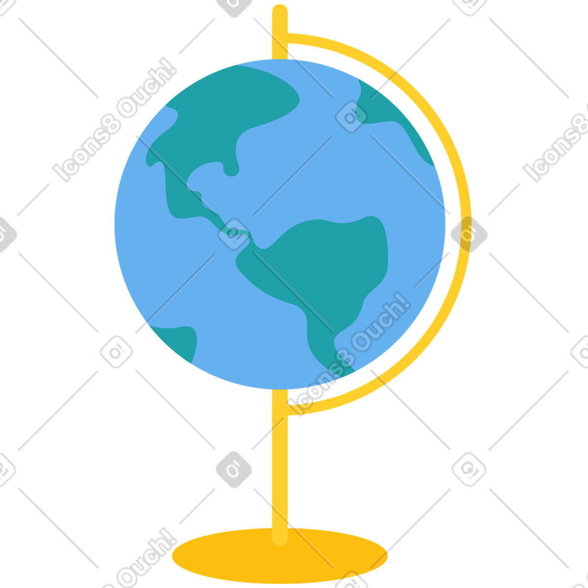 Minimal blue globe illustration clipart with clean flat world map design