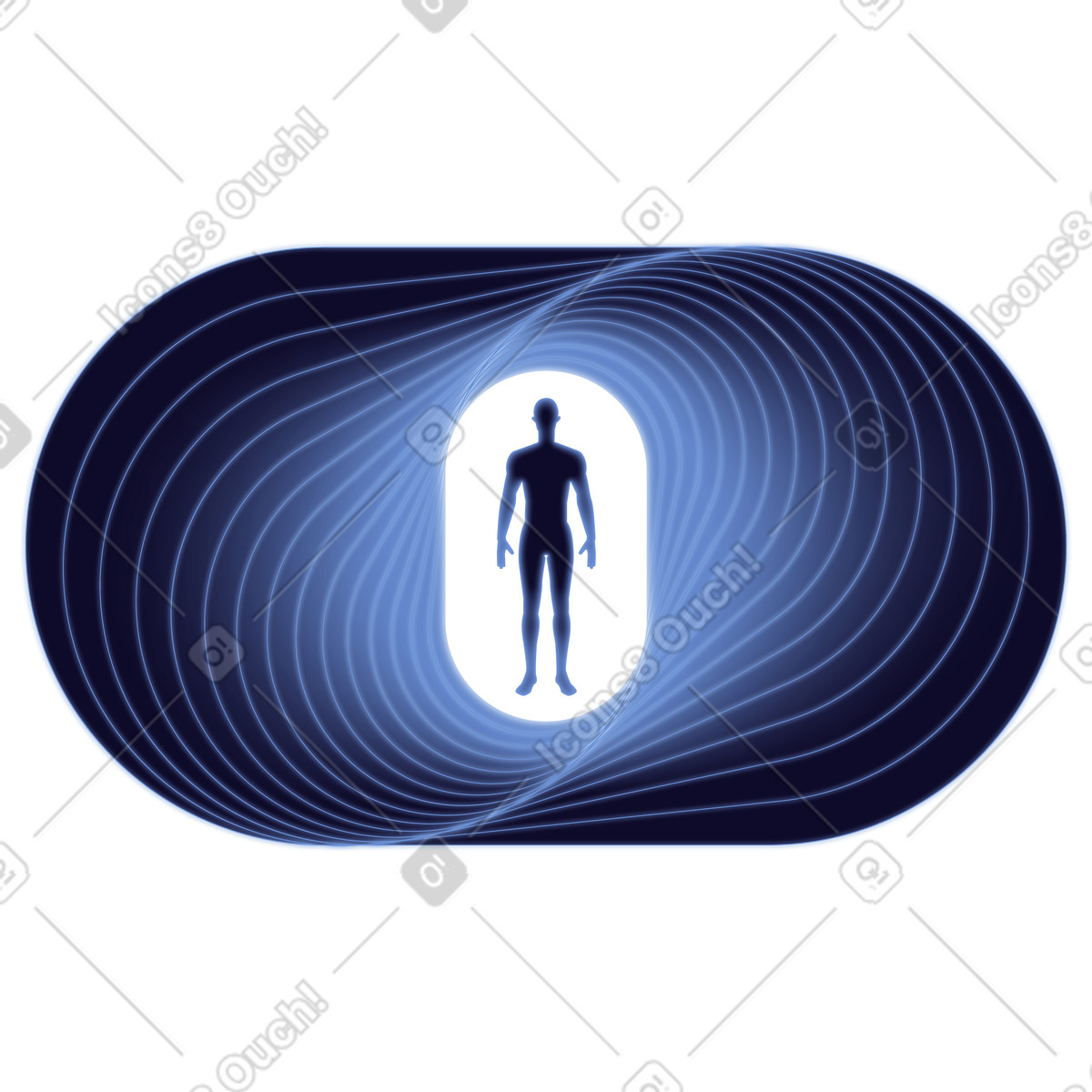 Male figure in layered energy field, Digital identity, Personalized experience illustration Dimension style download PNG, SVG