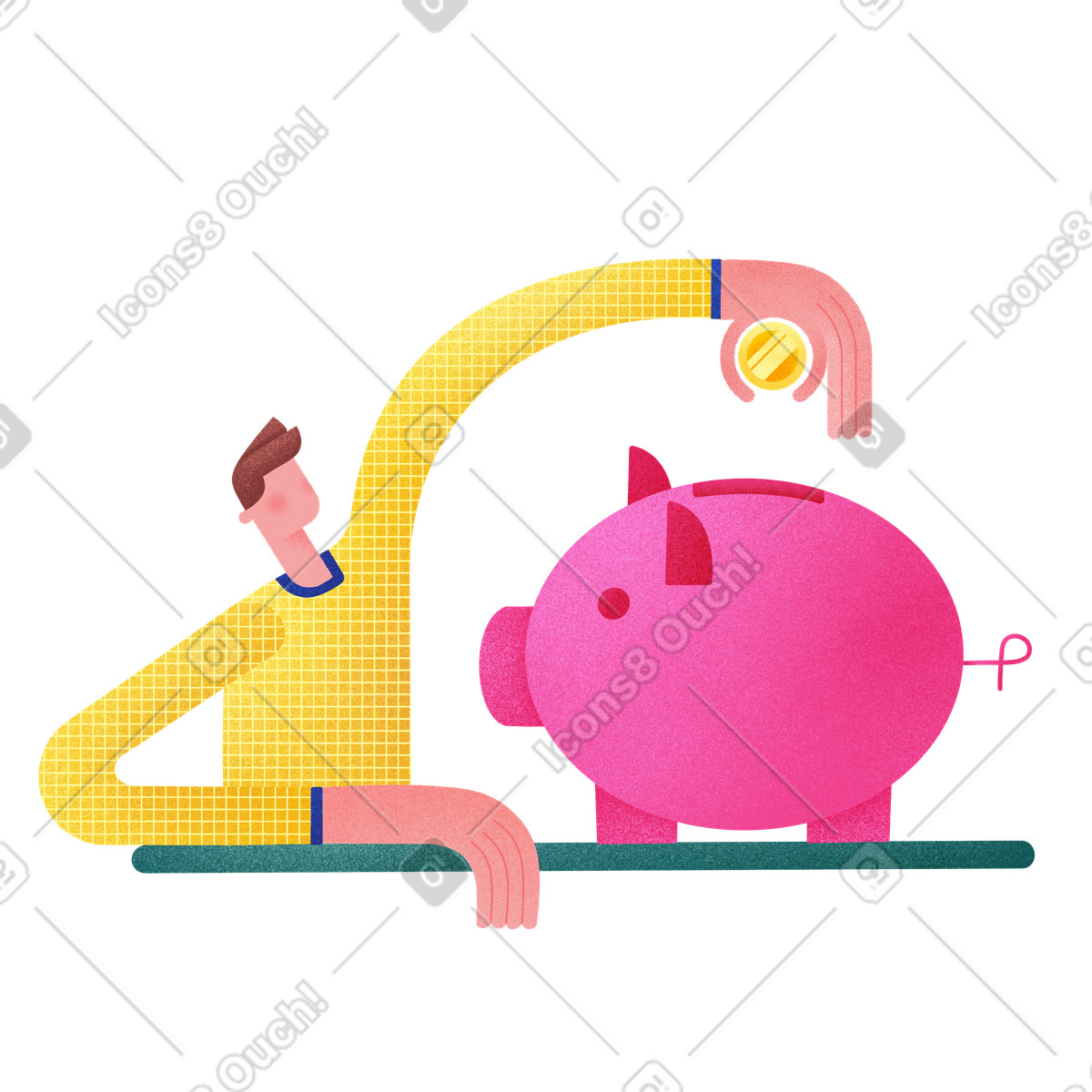 Иллюстрация Putting coin in pink piggy bank, Financial literacy or budget planning в стиле Willowy — скачать в форматах PNG, SVG