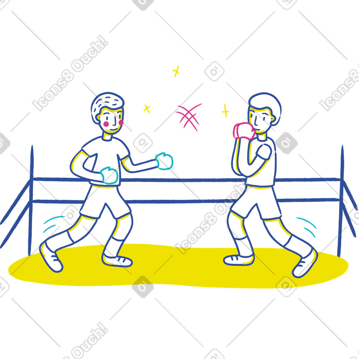 Ilustración Dos niños boxeando en un ring de boxeo. estilo Lime a descargar PNG y SVG