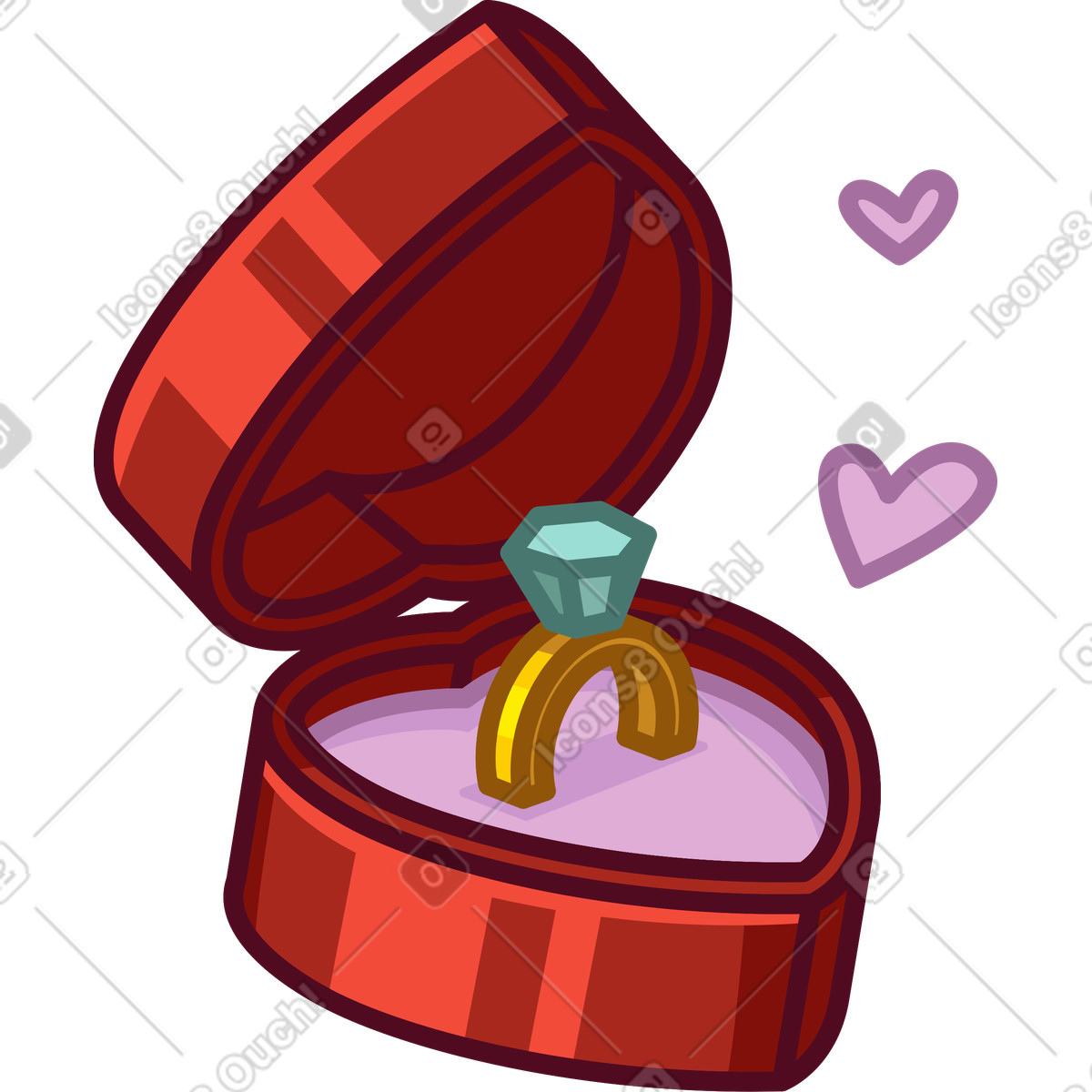 Verlobungsring in einer roten box-Illustration im Festicon-Stil als Download PNG, SVG