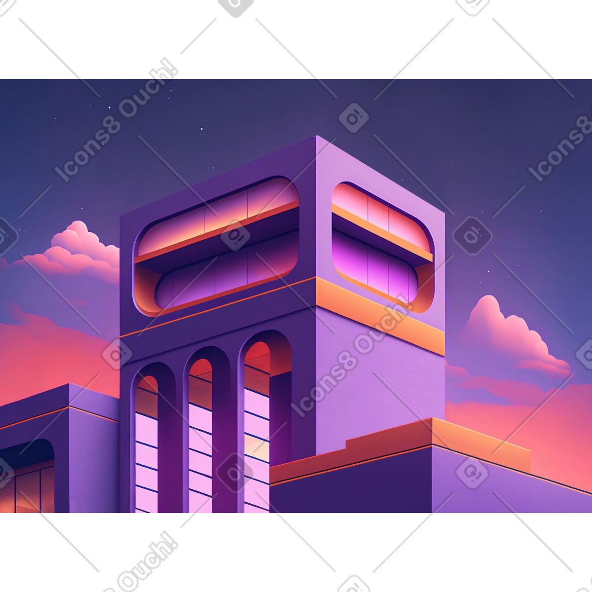 Ilustración Edificio futurista de dibujos animados en 3d estilo Experimental a descargar PNG y SVG