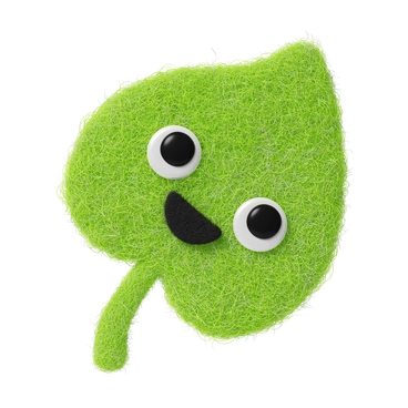 A smiling green leaf with googly eyes - Fuzzy style illustration