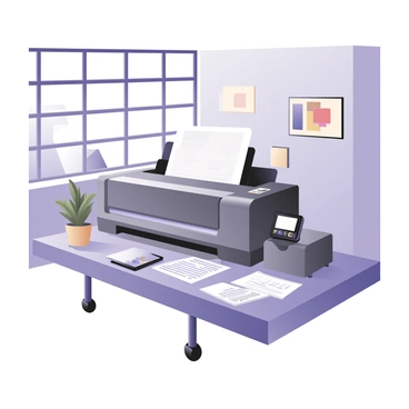 A sleek, modern printing machine in a high-tech office