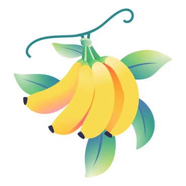 A playful vector design featuring a bunch of bananas hanging together with a few leaves.
