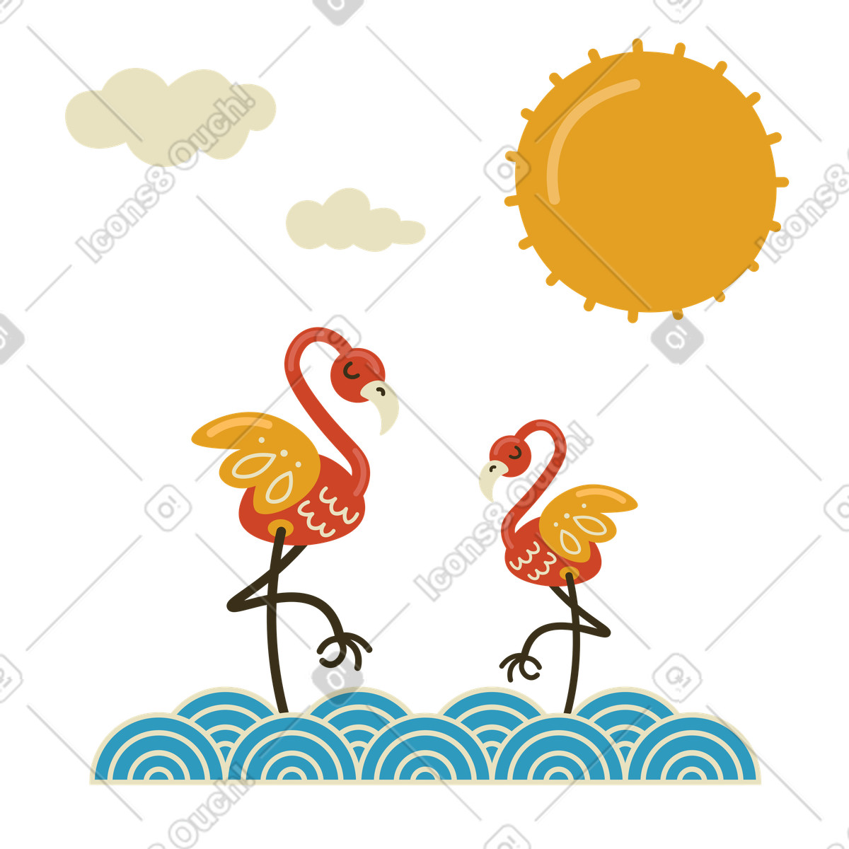 Ilustração de Flamingos em pé na água no estilo Arabica para baixar PNG, SVG