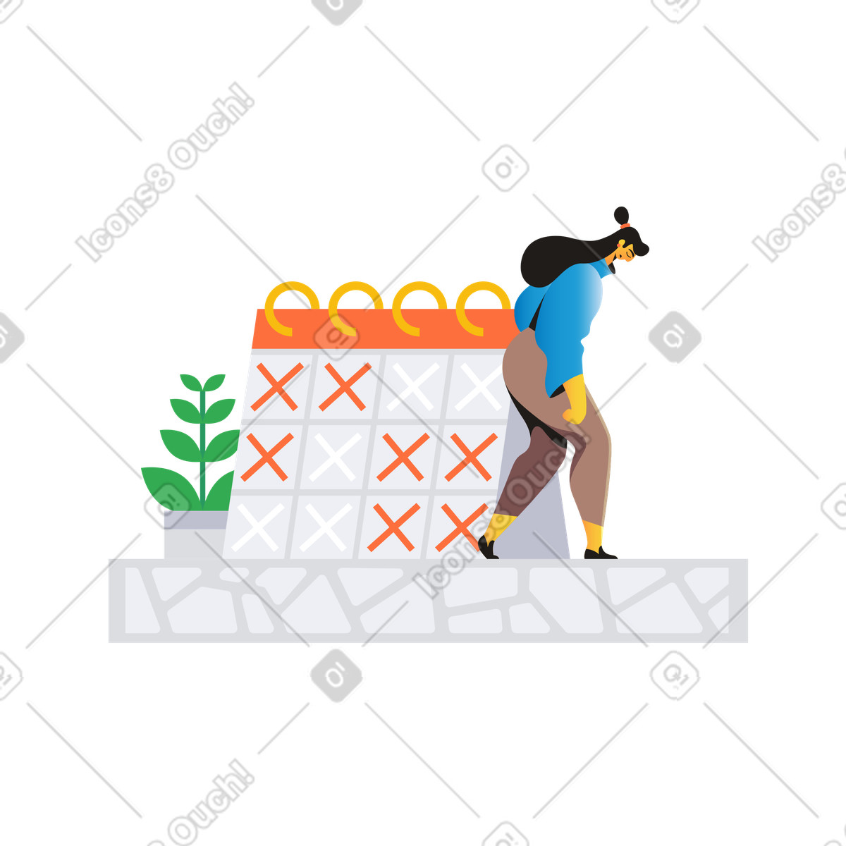 Ilustração de Employee passing by calendar with marked days, Rescheduling or deadline concept em no estilo Jaconda para baixar em PNG, SVG