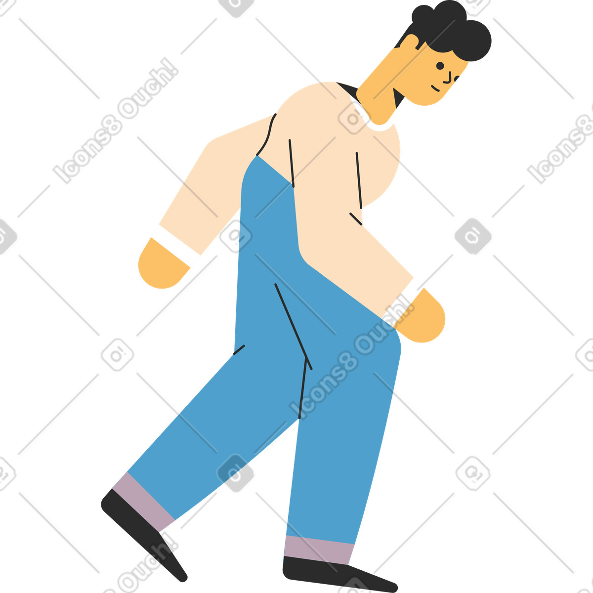 Ilustração de Curly man walking em no estilo Marginalia para baixar em PNG, SVG