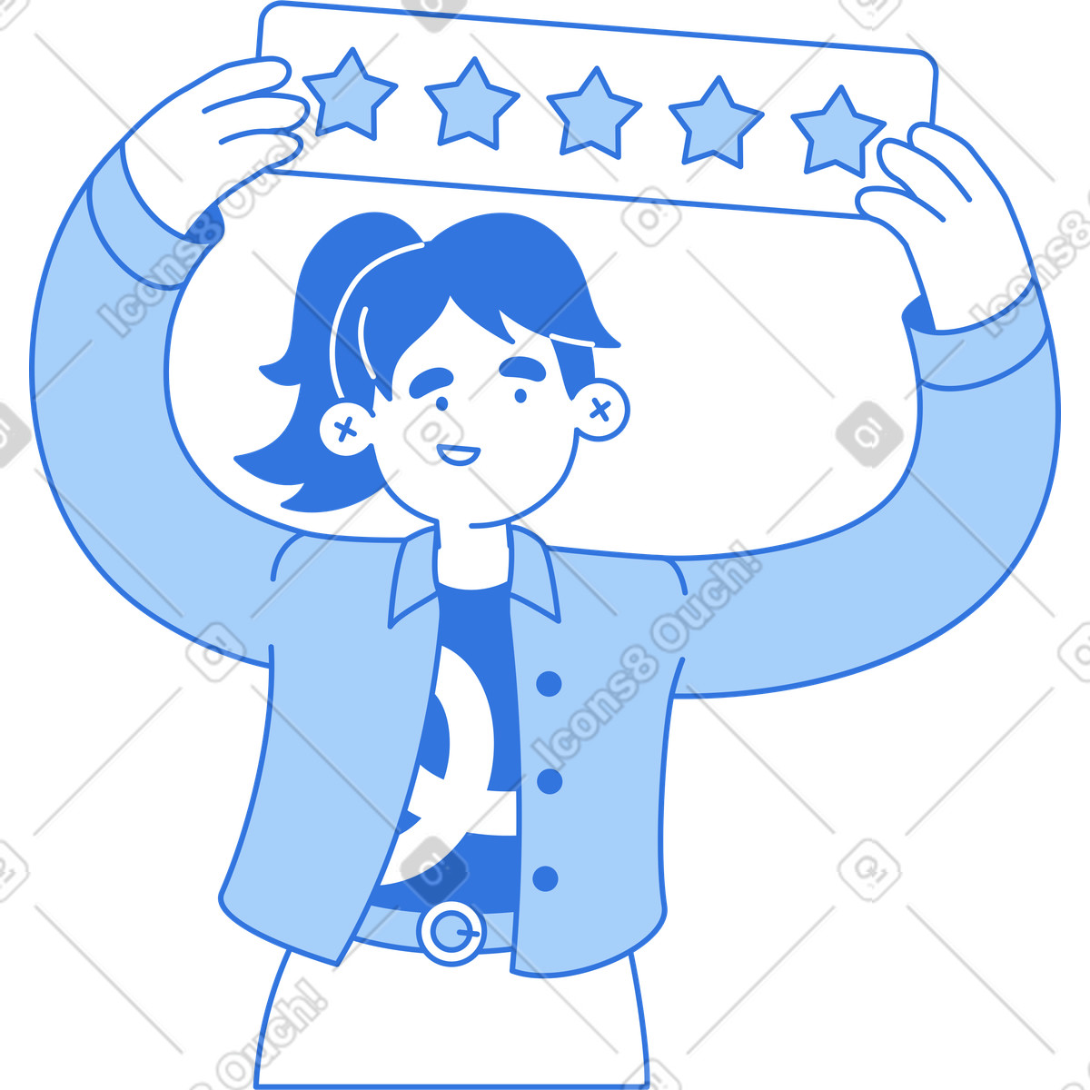 Woman with plaque high rating illustration in Sky style download in PNG, SVG