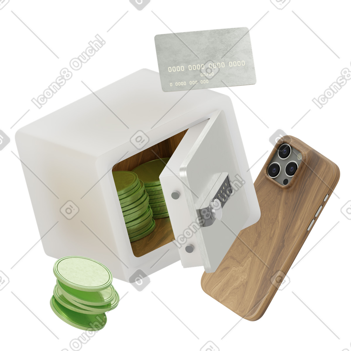 Depositing money to electronic safe box animated illustration in GIF, Lottie (JSON), AE