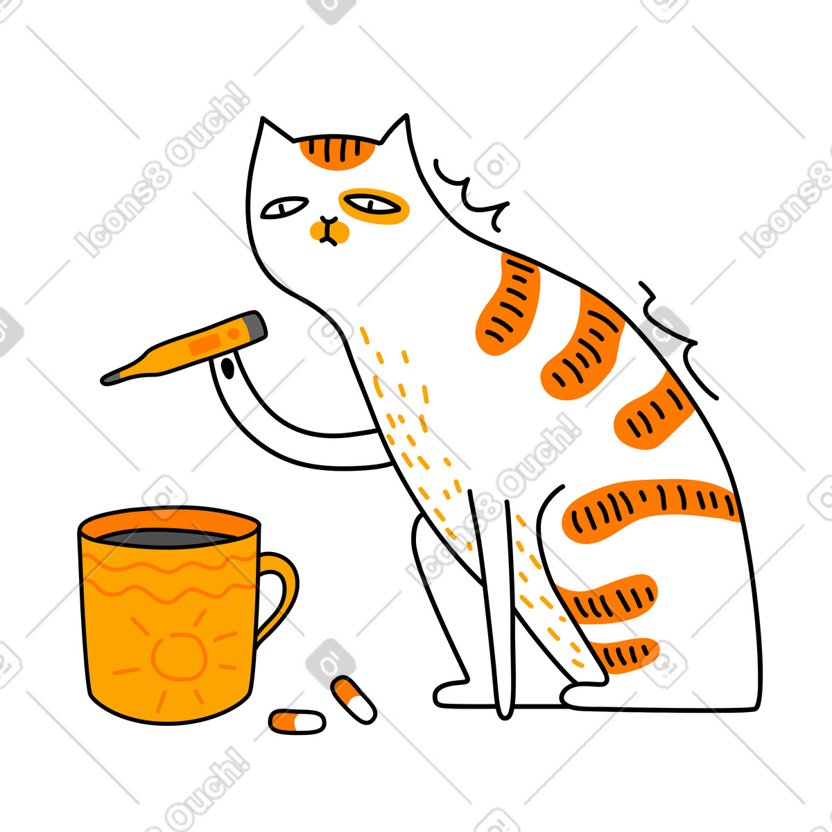 Ilustração de O gato esta doente em no estilo Purr para baixar em PNG, SVG
