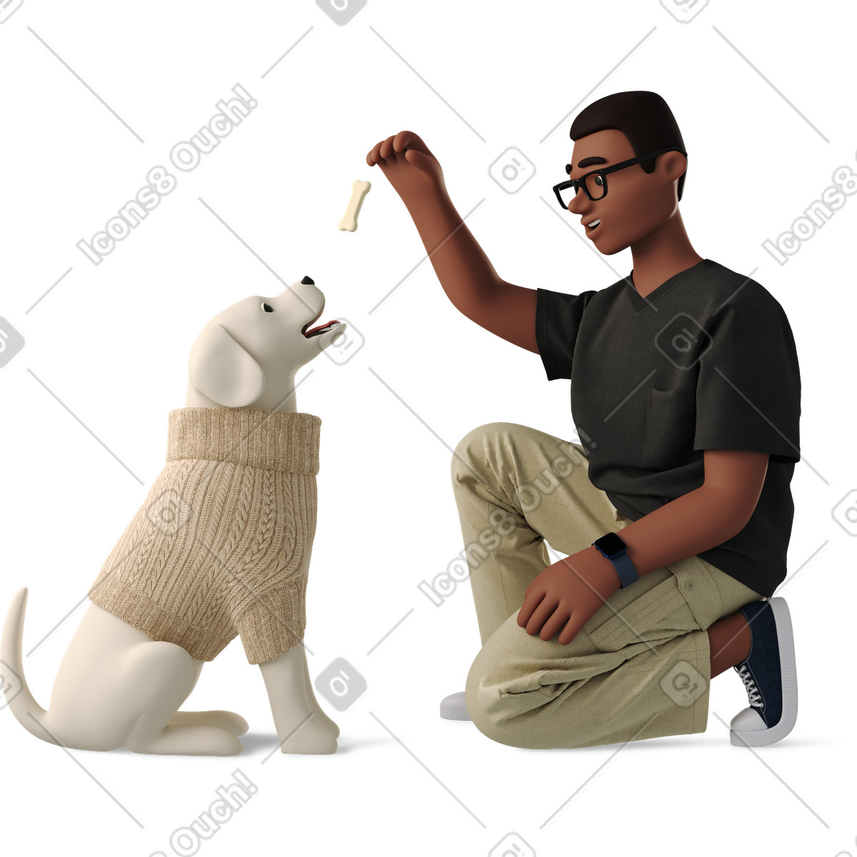 Young man feeding a dog illustration animal clipart available in PNG