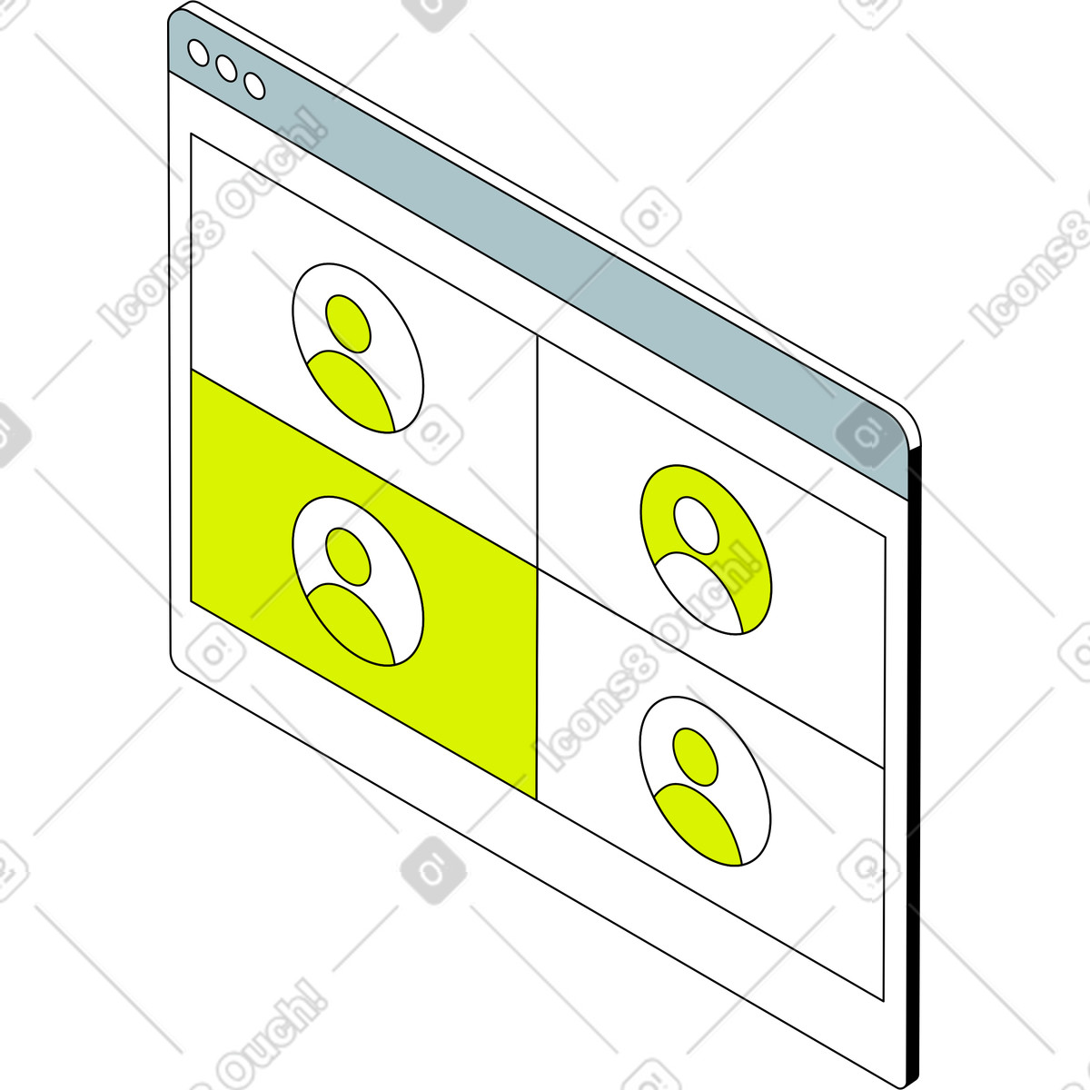 Browserfenster mit online-anruf-Illustration im Isometric-Stil als Download in PNG, SVG