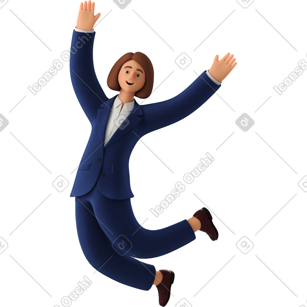 Businesswoman in blue suit jumping illustration 3D Business style download PNG, SVG