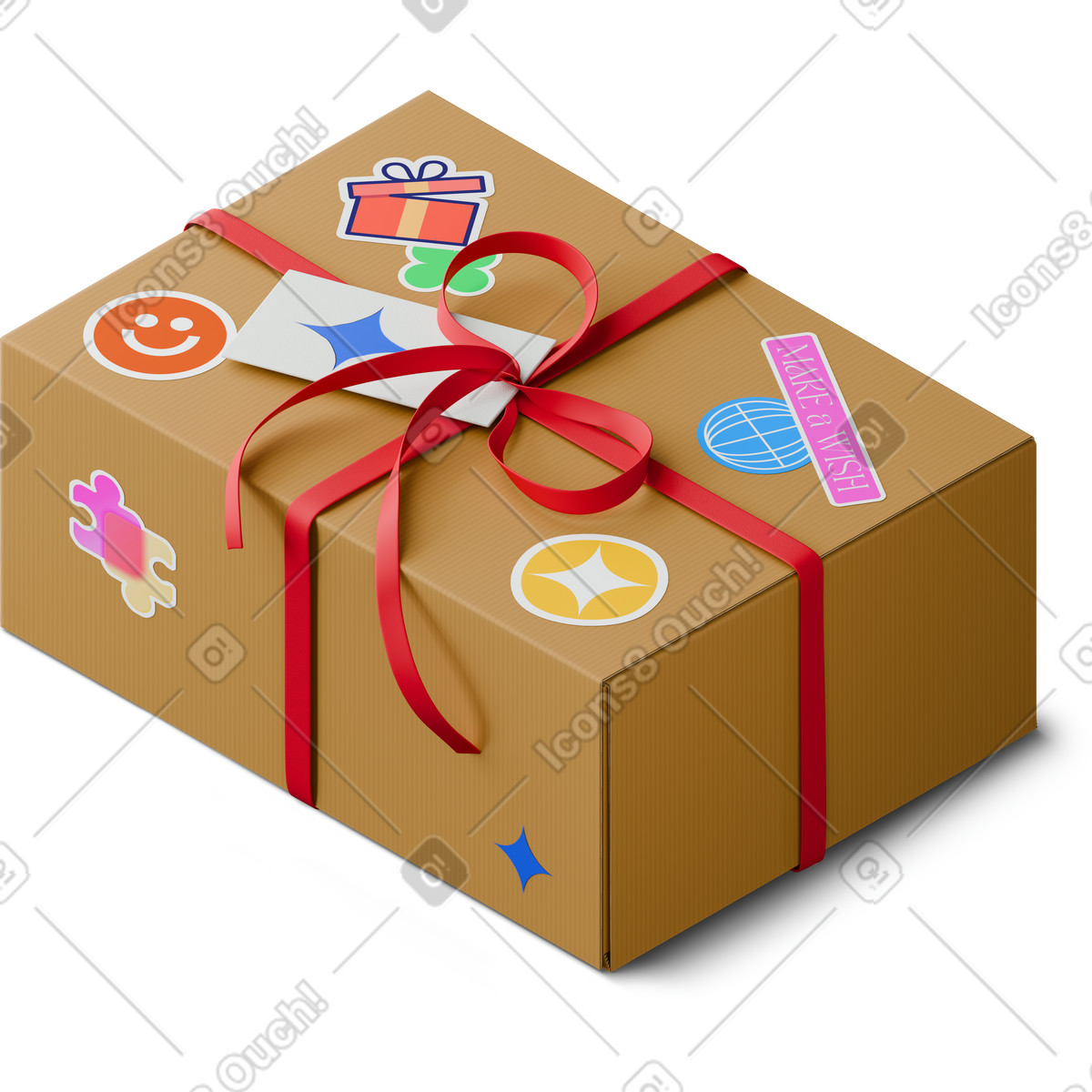 Ilustración Isometric view of gift box with red ribbon en estilo 3D Hygge a descargar en PNG y SVG