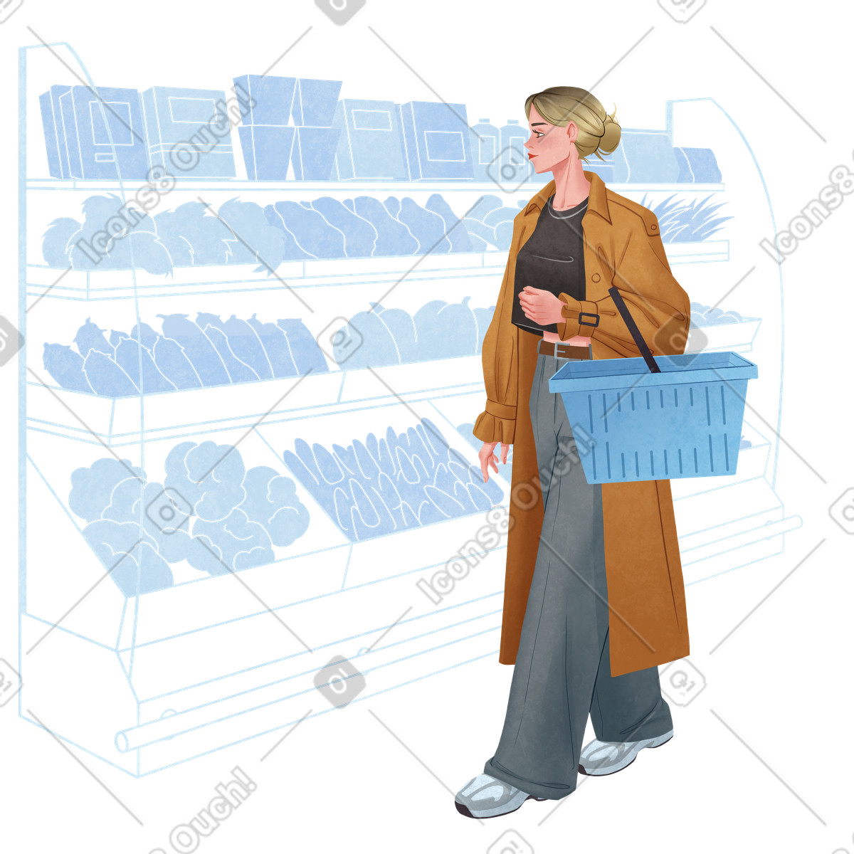 Illustration Customer selecting items in supermarket, Everyday grocery shopping dans le style Lifestyle à télécharger aux formats PNG, SVG