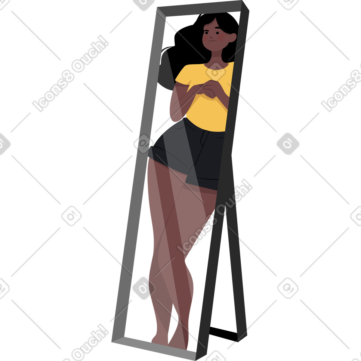 Reflection of a sad girl in the mirror illustrazione stile Lagom scarica PNG, SVG