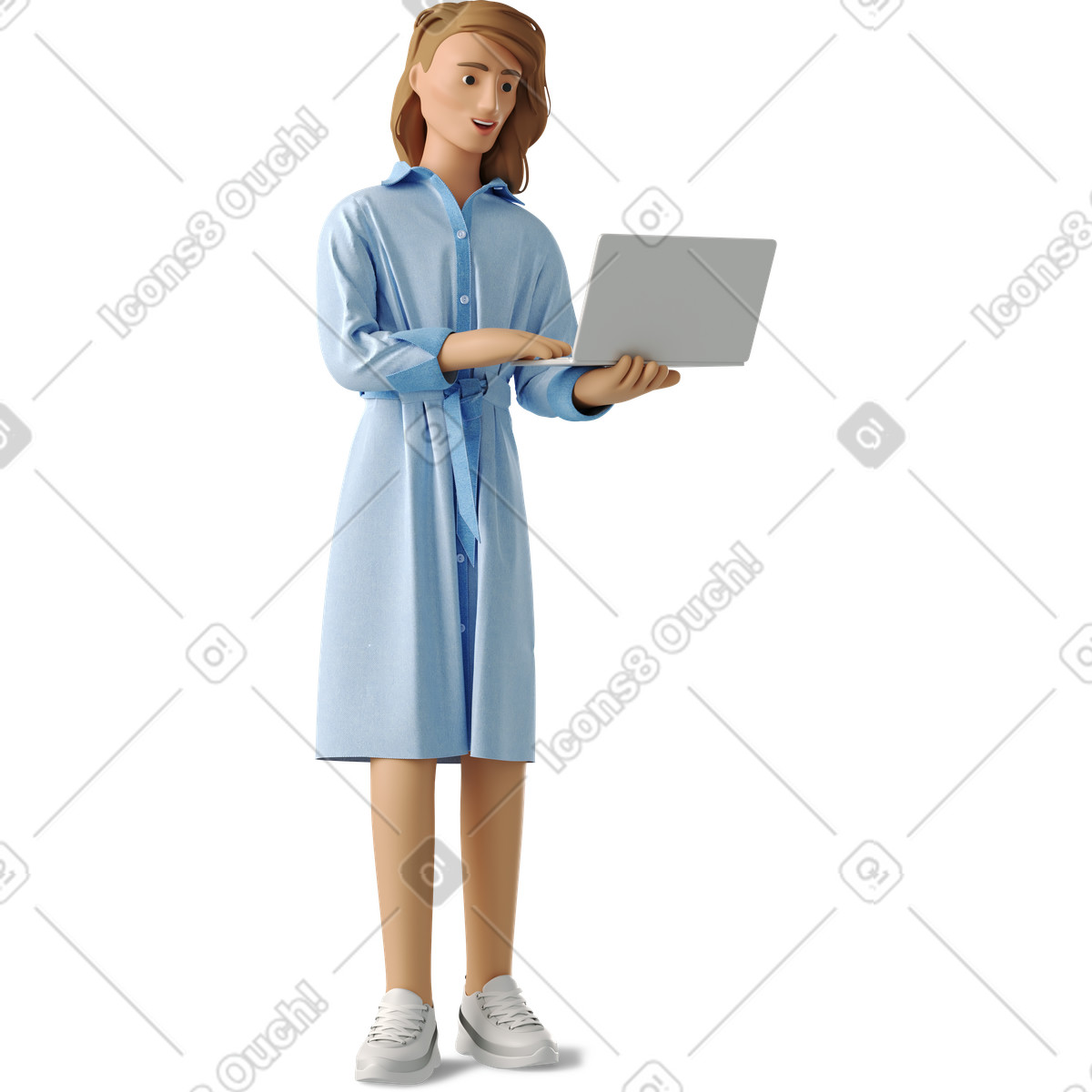 Ilustración Non-binary person standing with a laptop en estilo 3D Business descargar en PNG y SVG