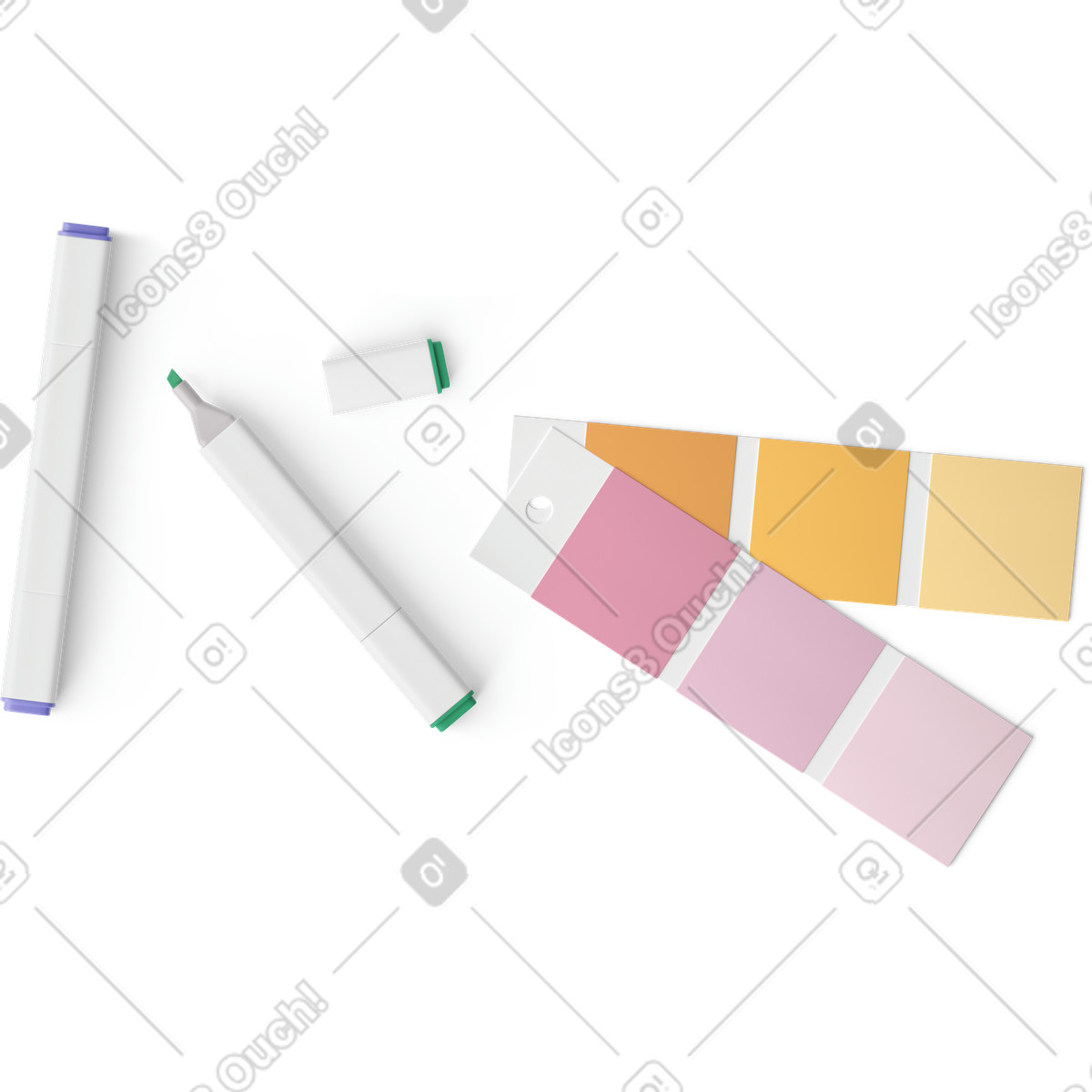 Two markers and color palettes illustration in 3D Hygge style download in PNG, SVG