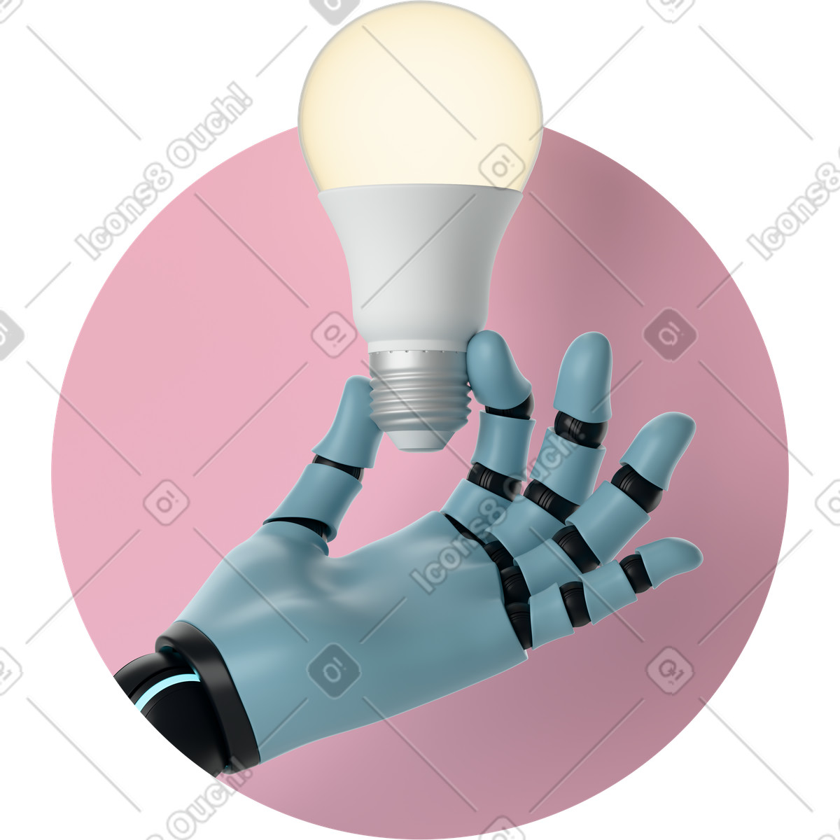 3D Casual life スタイルの AI assistant hand holding light bulb のイラストをPNG、SVG形式でダウンロード