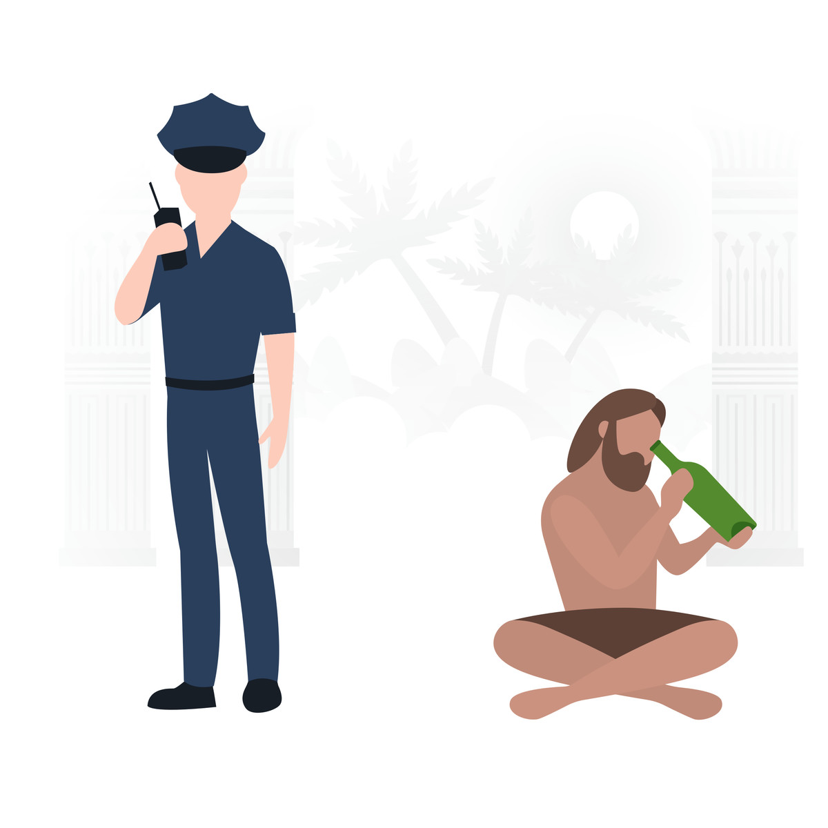 Police officer reporting finding a castaway illustrazione in stile Fogg scarica in PNG, SVG