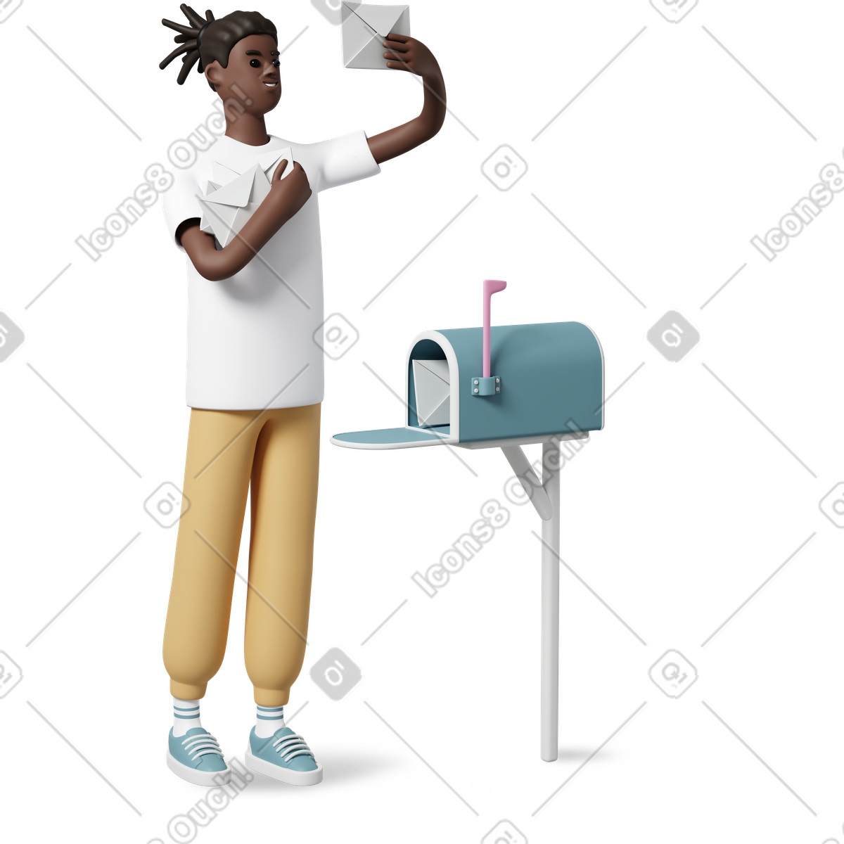3D Casual life 스타일의 Boy with letters 일러스트레이션 PNG, SVG 다운로드