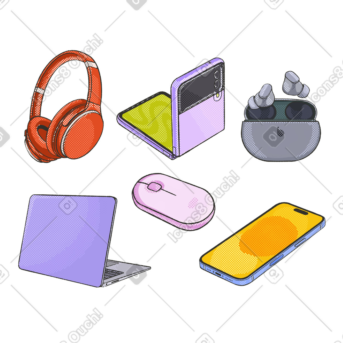 Pacchetto tecnologico illustrazione in stile Dots scarica in PNG, SVG