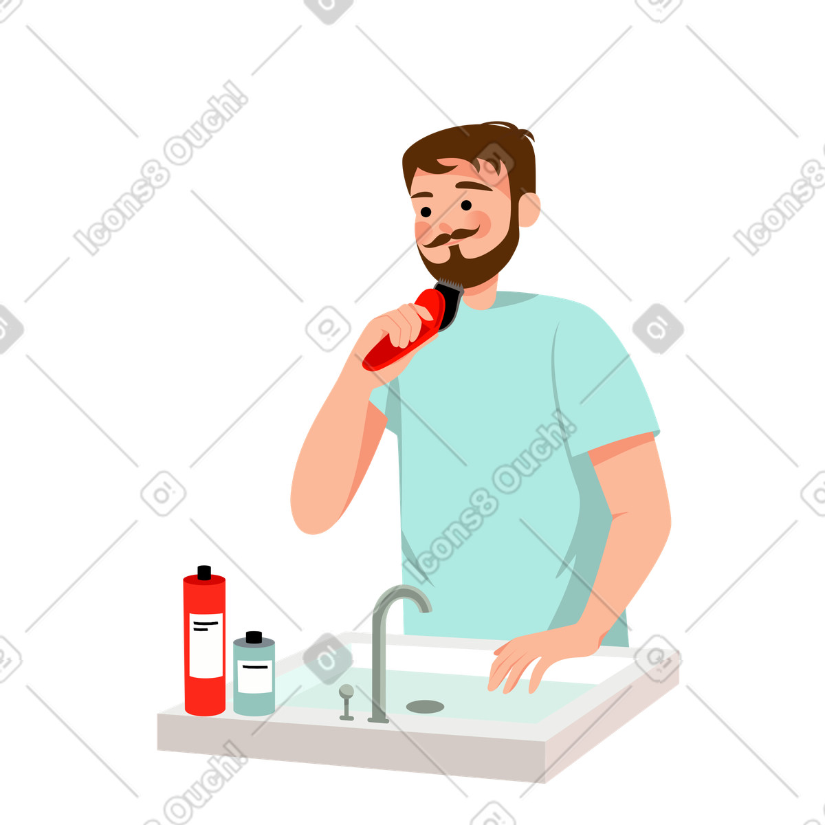 Man shaving his beard illustration in Lagom style download in PNG, SVG