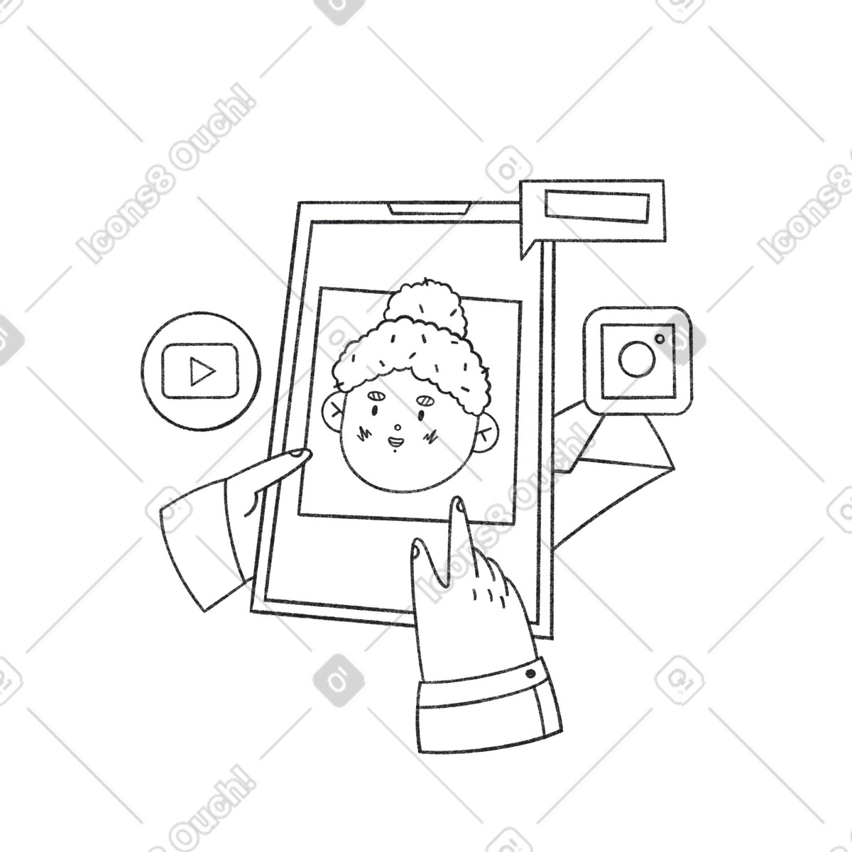 Ilustración Comprobación del teléfono con las redes sociales en estilo Bonbon Line a descargar en PNG y SVG