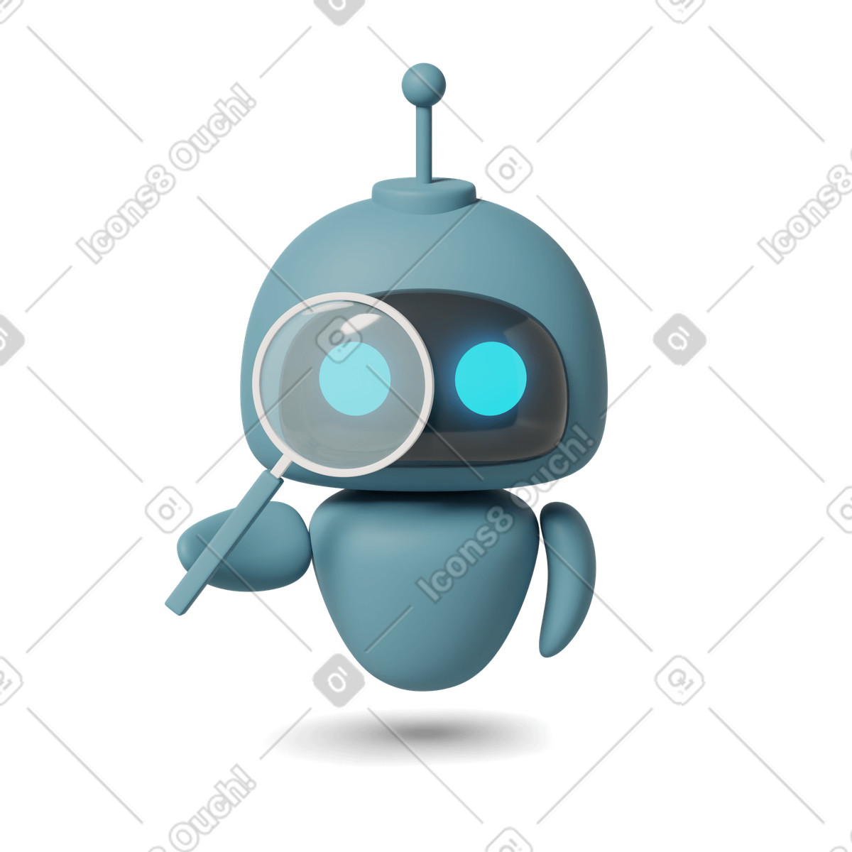 3D Casual life スタイルの Chatgpt robot holding loupe のイラストをPNG、SVG形式でダウンロード