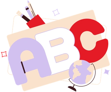 Colorful letters and school supplies - Folks style illustration