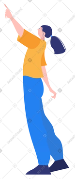 Pointing girl animated illustration in GIF, Lottie (JSON), AE