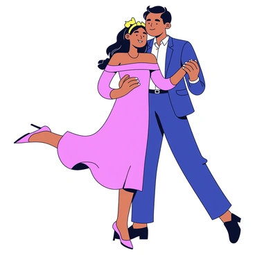 A graceful couple is dancing closely. The couple is dressed elegantly, with the woman wearing a flowing dress that sways with her movements, while the man is in a fitted suit. They are surrounded by soft, warm light that highlights their features and creates gentle shadows. Their bodies are positioned in a way that shows harmony, with one partner gently resting their head on the other's shoulder. The setting is simple, focusing on the couple and their connection.