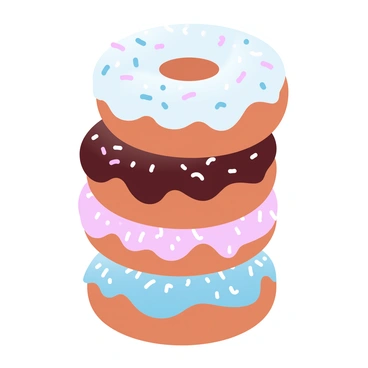 A playful stack of donuts with various toppings and glazes
