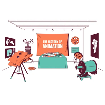 A museum exhibit displaying the history of animation with vintage equipment