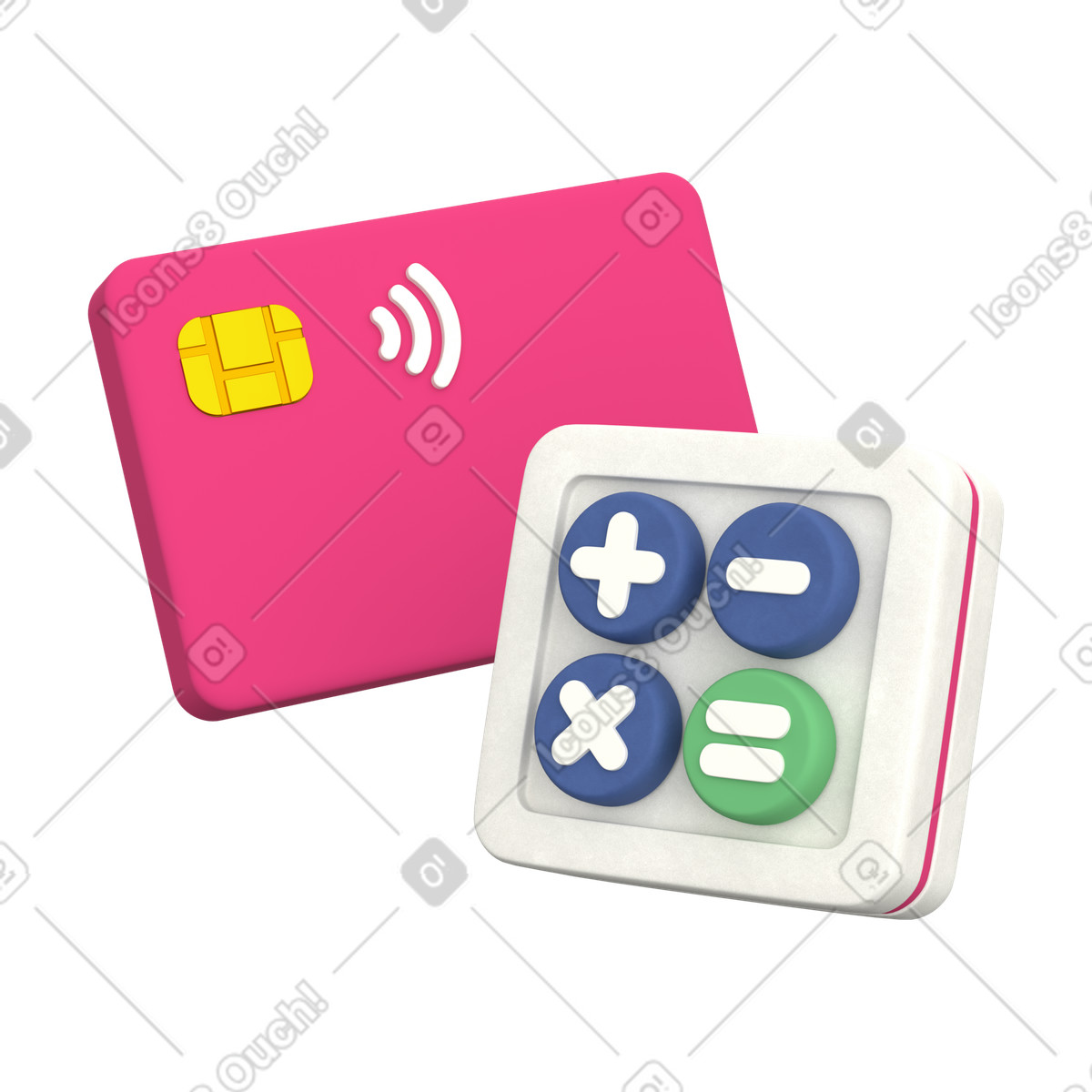 Financial transaction processing with credit card and calculator illustration in 3D Grid style download in PNG, SVG