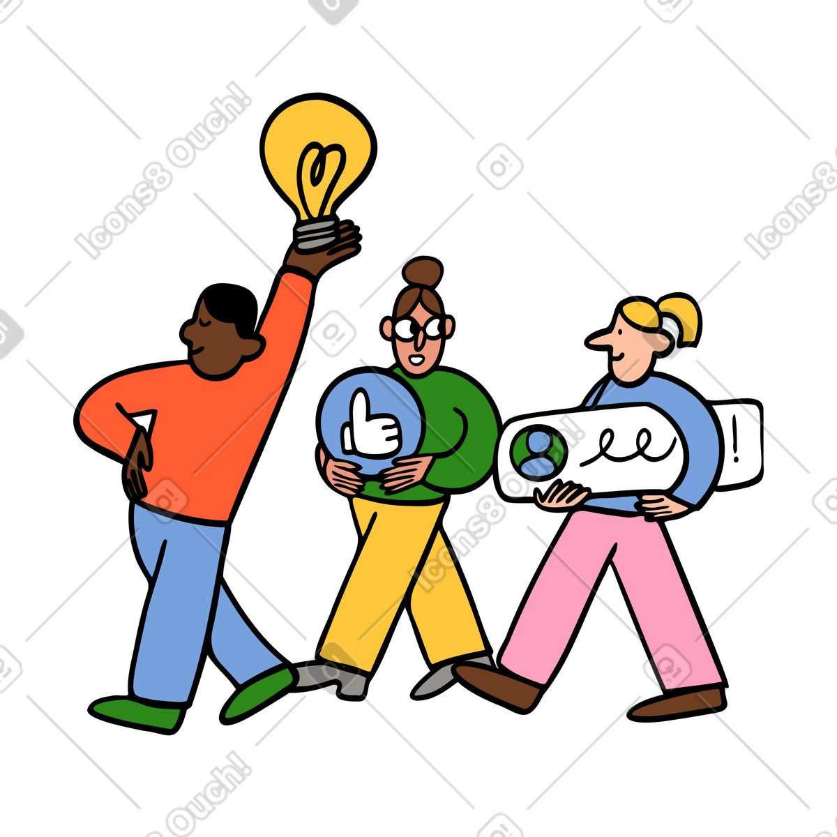 Team with leader brainstorming ideas illustration clipart in PNG SVG GIF