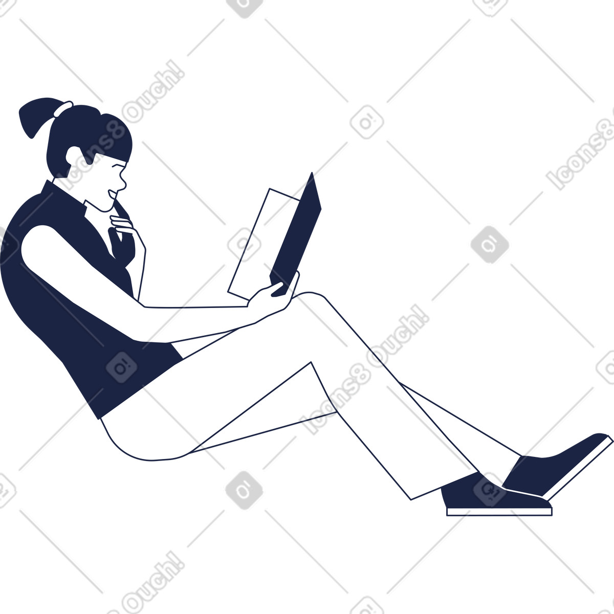 Frau sitzt und liest ein buch-Illustration im Urban Line-Stil als Download in PNG, SVG