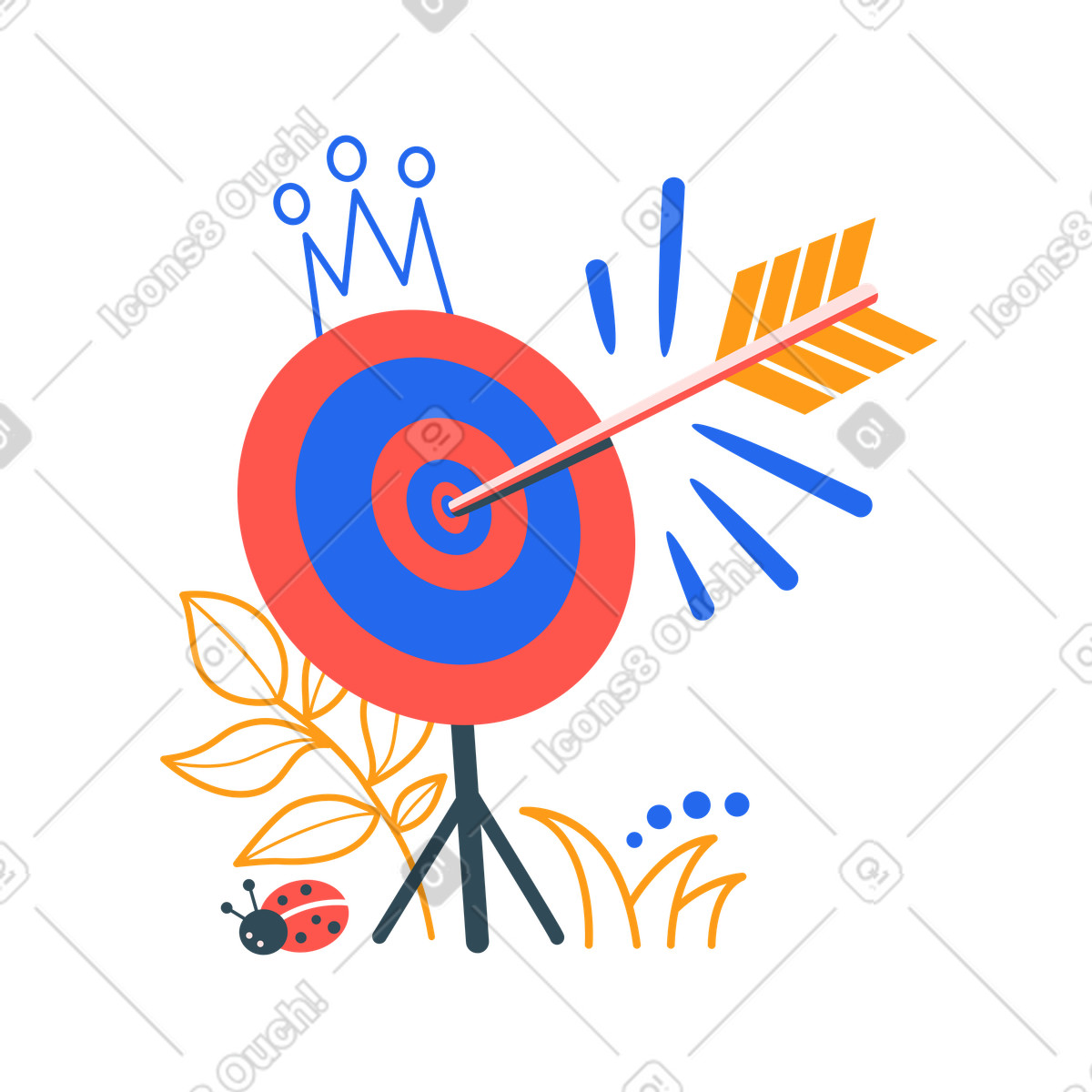 A drawing of an arrow hitting a target illustration in Kingdom style download in PNG, SVG