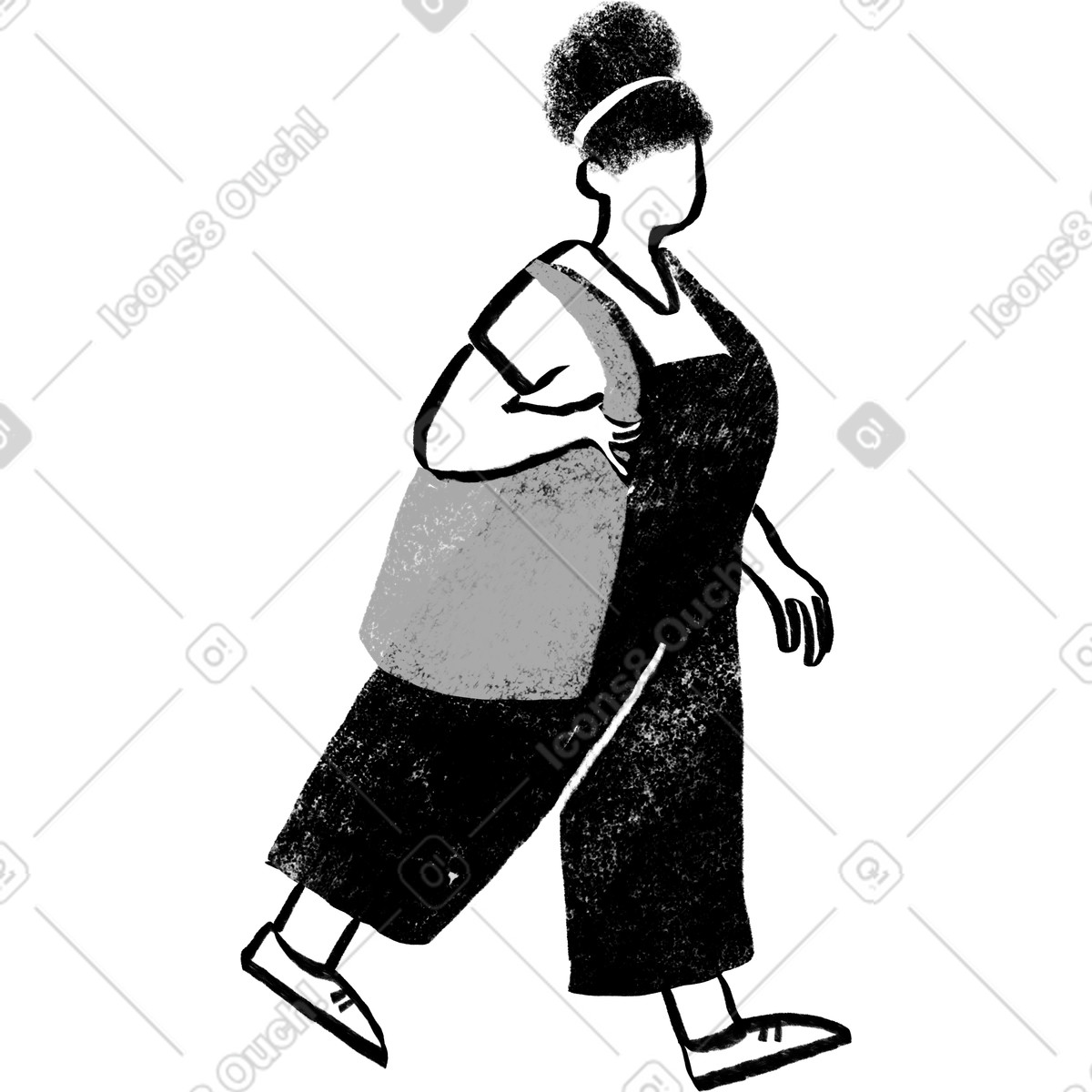 Ilustração de Black and white curvy woman walking with tote bag em no estilo Company para baixar em PNG, SVG