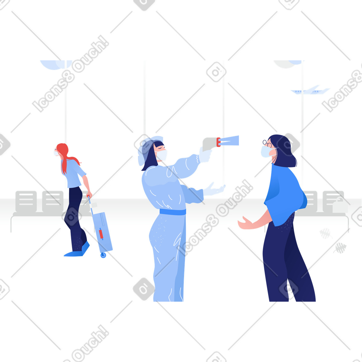 Controllo della temperatura sul tempo del virus illustrazione in stile Clip scarica in PNG, SVG